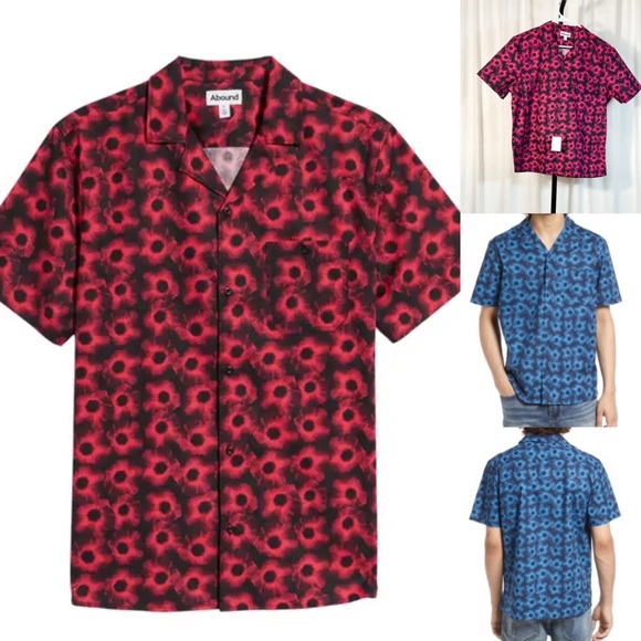 Abound Other - Abound NWT Sz L  Black/Pink Digital Poppy Graphic Short Sleeve Poplin Shirt